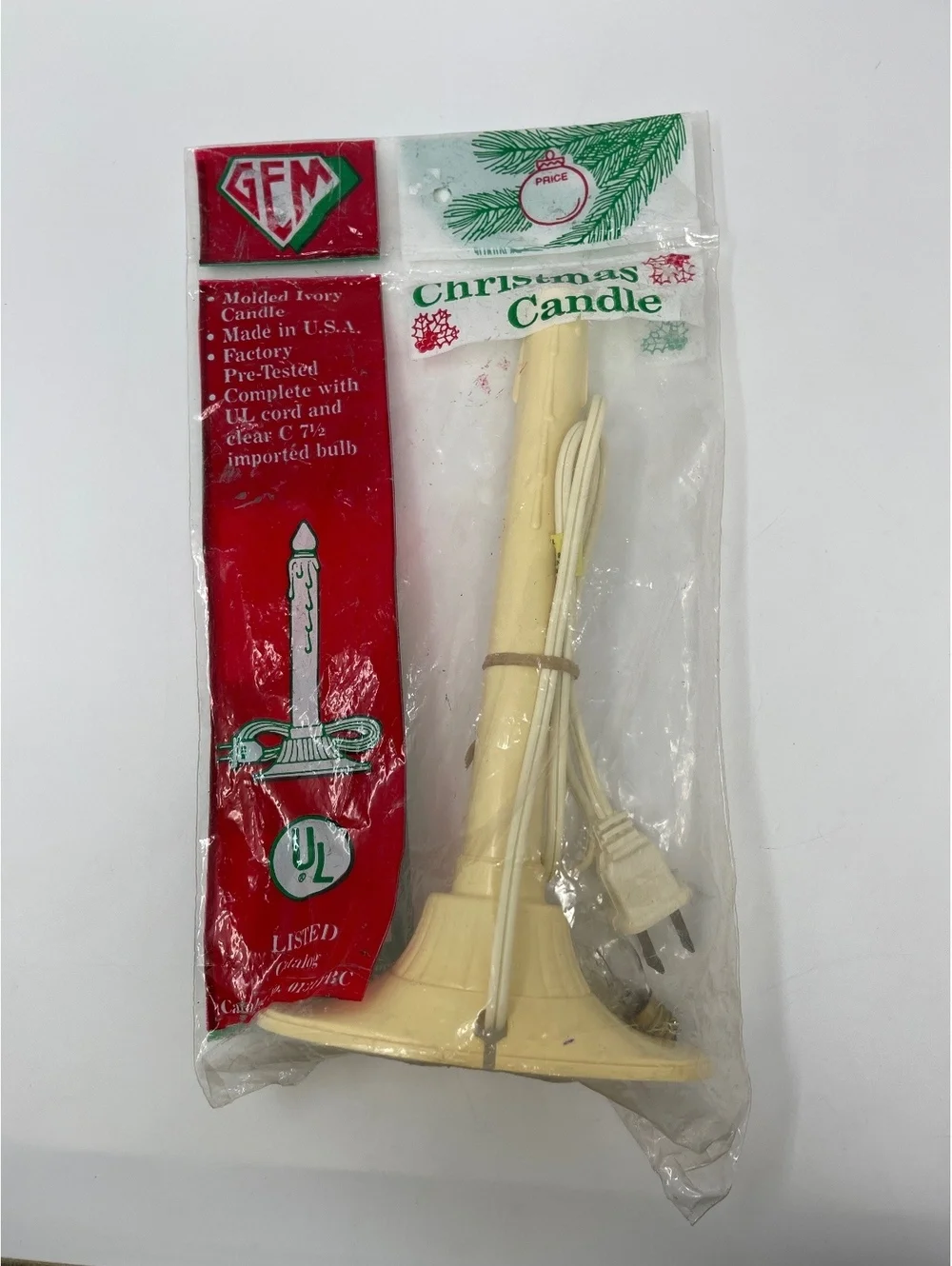 Vintage GEM Electric Christmas Candle Window Light Molded Ivory USA NIP Lot of 2